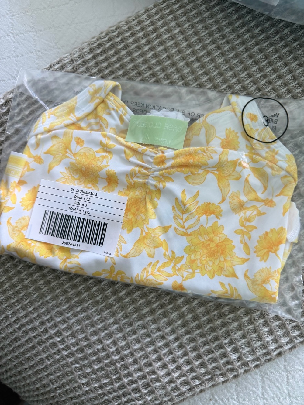 Jamie and Jack yellow floral 3T swimsuit with tag